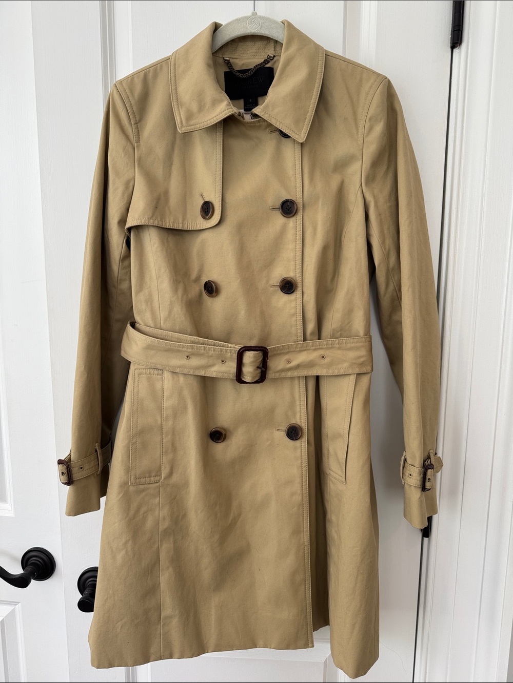 J Crew Classic Women's Tan Trench Coat with Belt